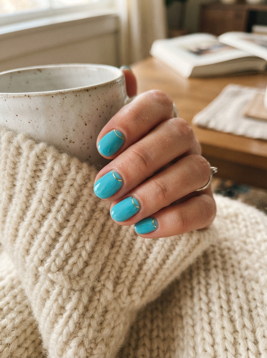 Jasmine-inspired turquoise and gold Christmas nails