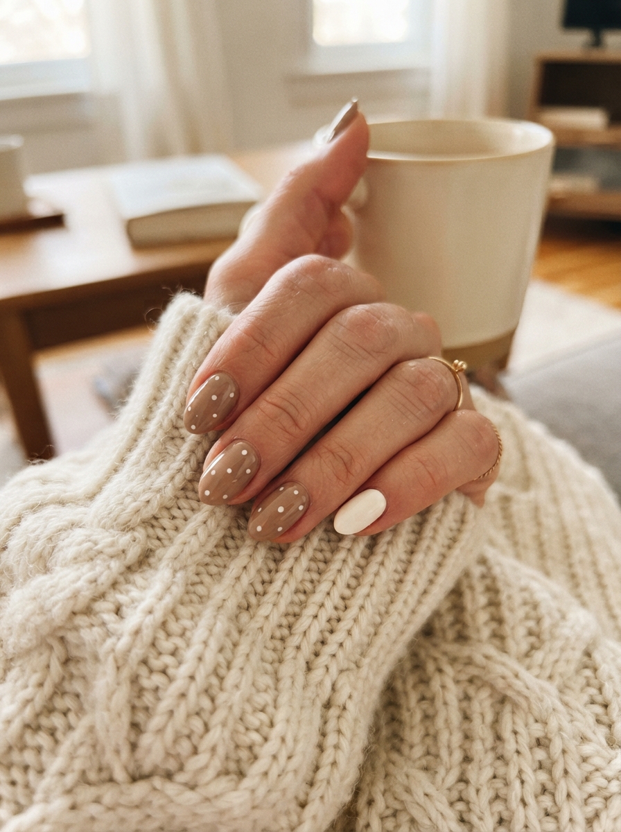 Bambi-inspired fawn and white Christmas nails