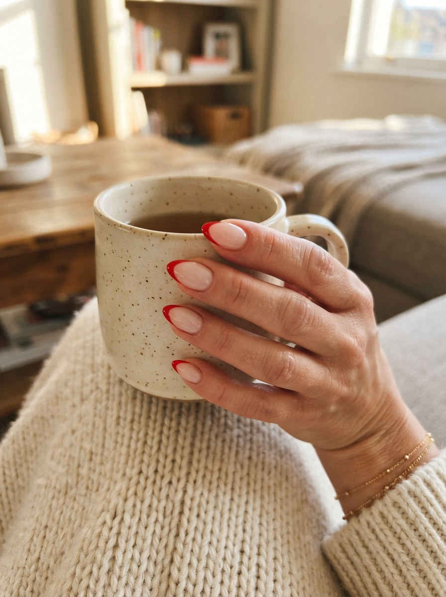 Red French tips Christmas nails
