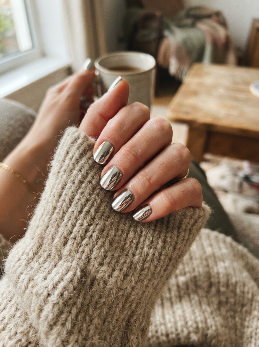 Chrome silver Christmas nails