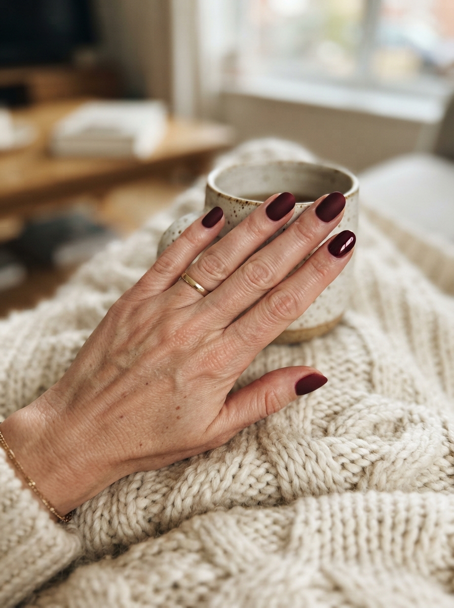 Burgundy with a matte finish Christmas nails