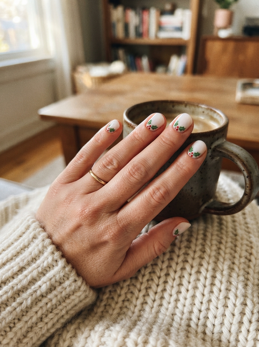 Holly berry details Christmas nails