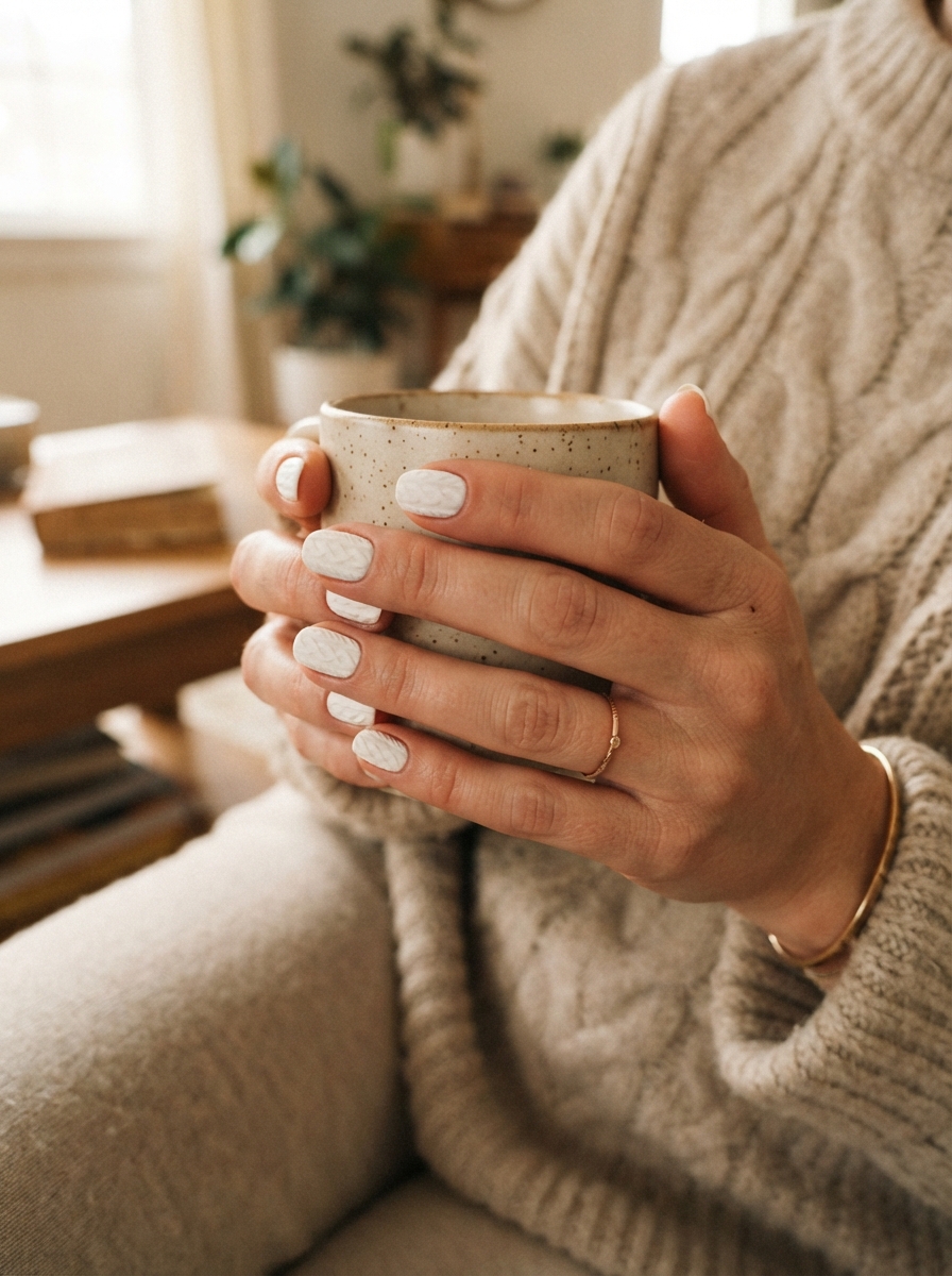 Snowy white sweater texture Christmas nails