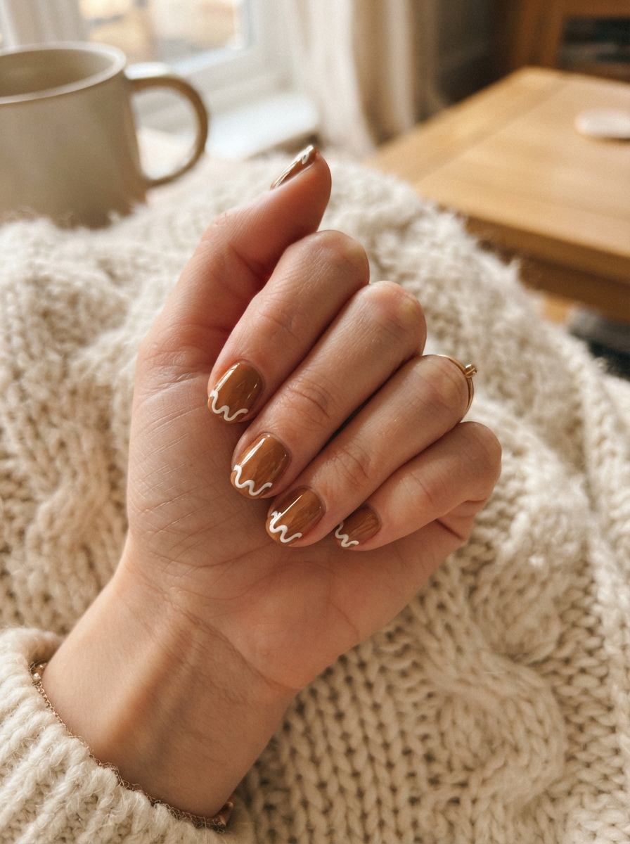 Gingerbread brown Christmas nails