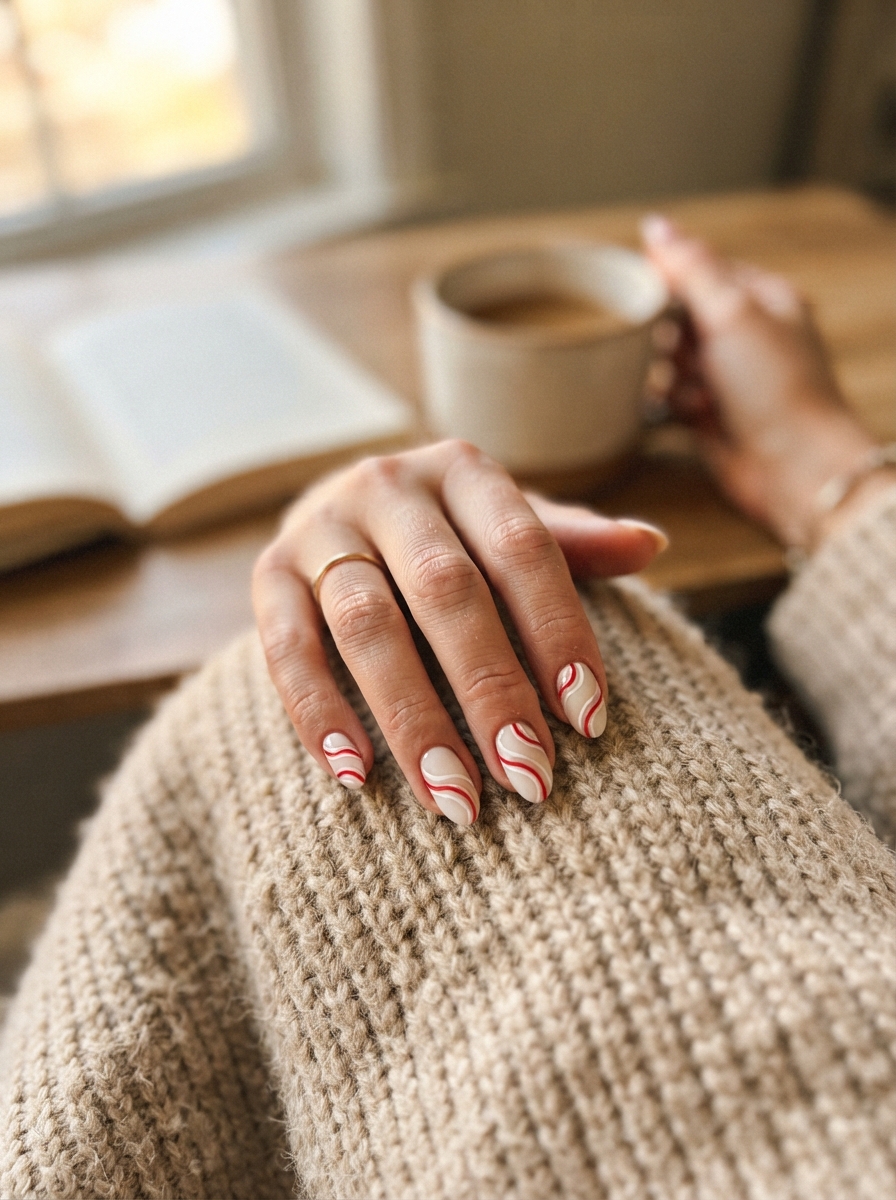 Peppermint swirl Christmas nails