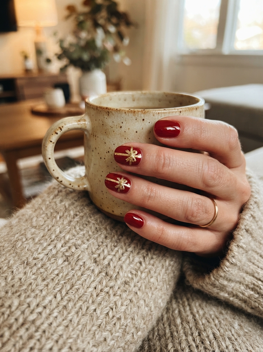 Wrapped present nails Christmas nails