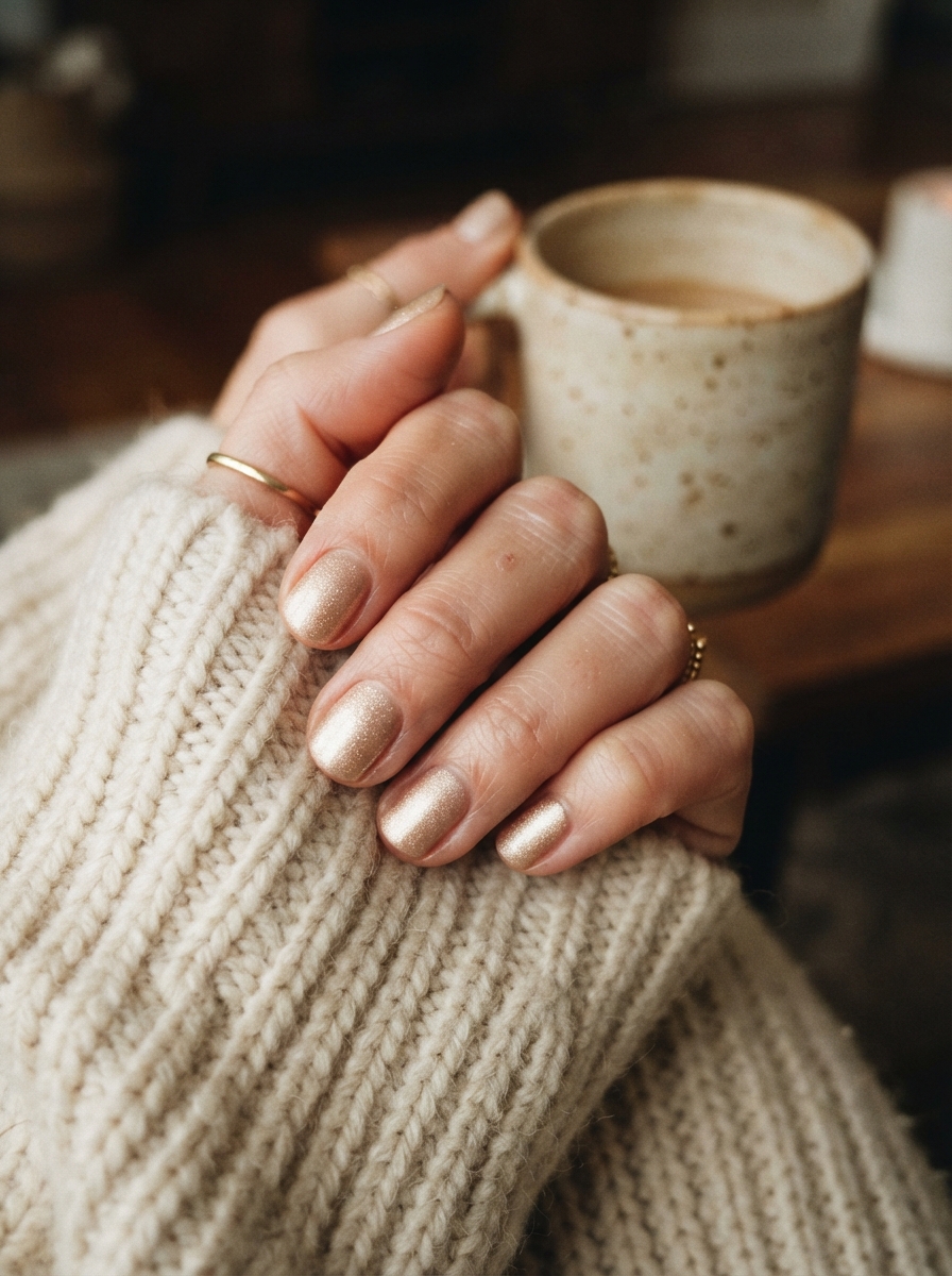 Champagne shimmer Christmas nails