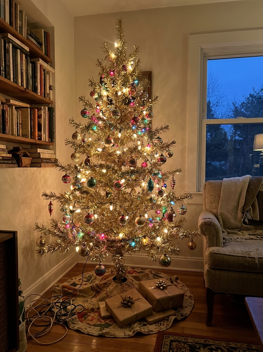 Gold Tinsel Retro Tree