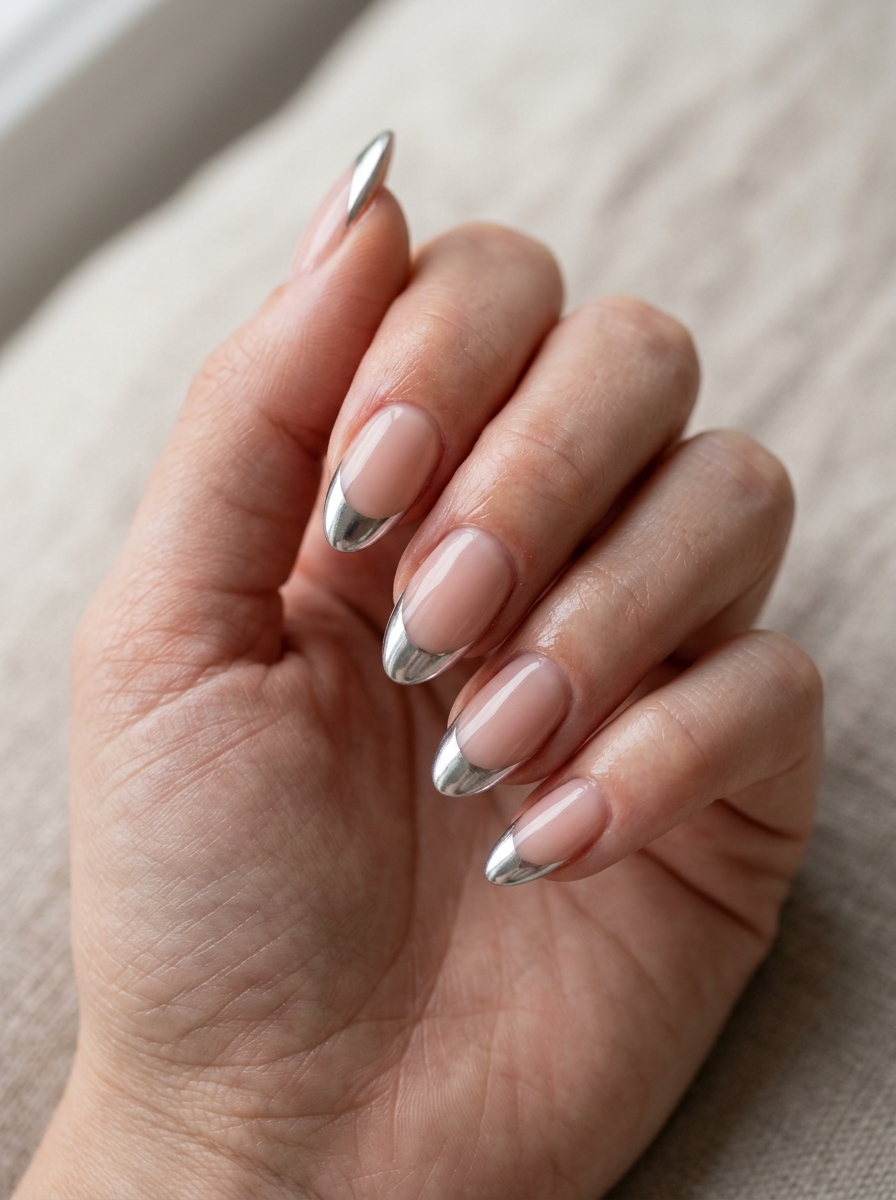 Silver Chrome French nails - chrome french tip idea