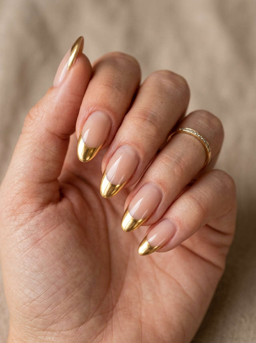 Gold Chrome French nails - chrome french tip idea