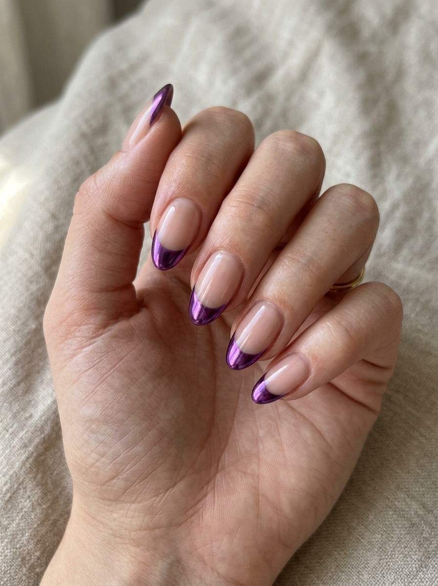 Purple Chrome French nails - chrome french tip idea