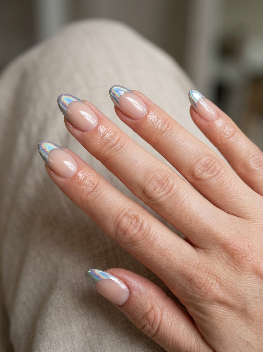 Holographic Chrome French nails - chrome french tip idea