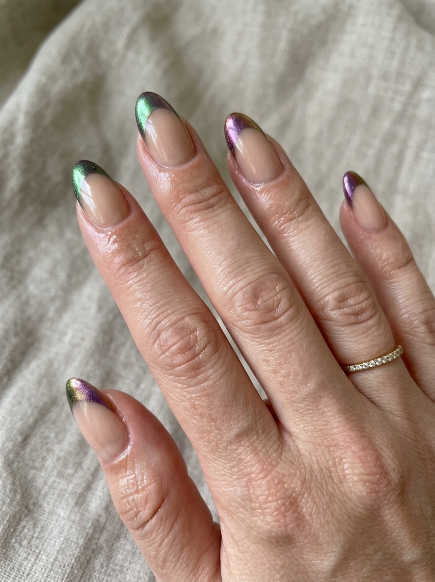 Multichrome French nails - chrome french tip idea