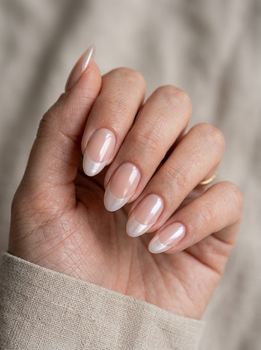 Pearl Chrome French nails - chrome french tip idea