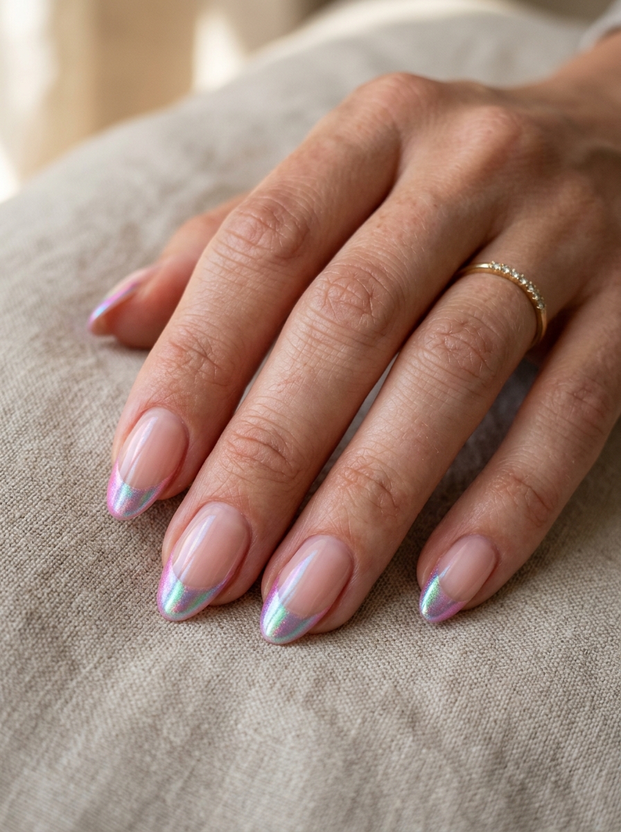 Aurora French nails - chrome french tip idea