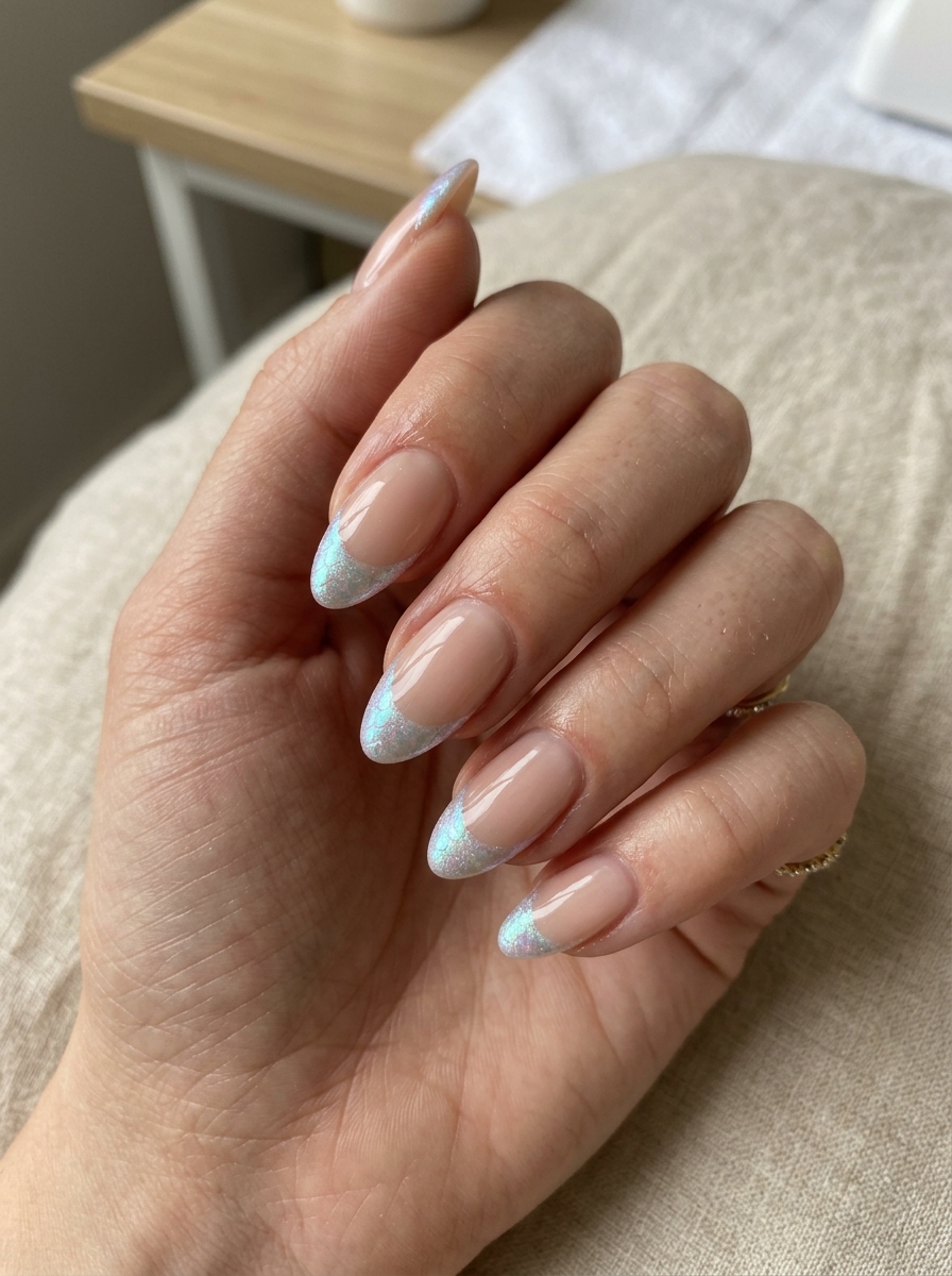 Mermaid Pearl French nails - chrome french tip idea