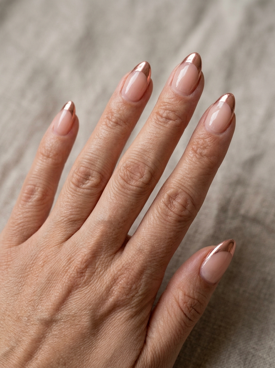 Short Rose Gold French nails - chrome french tip idea