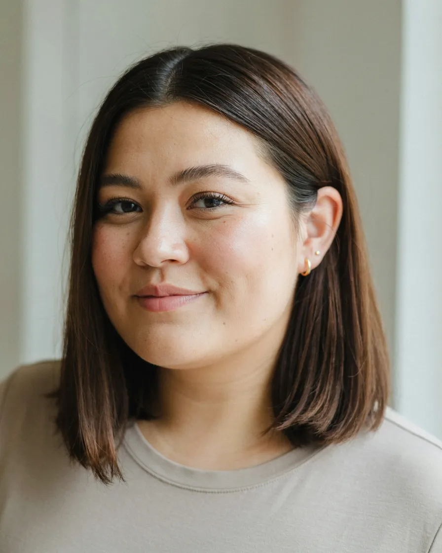 Collarbone-Length Lob hairstyle for a chubby face