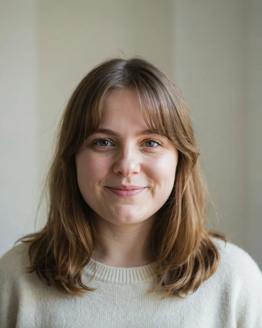 Curtain Bangs with Shoulder-Length Hair hairstyle for a chubby face
