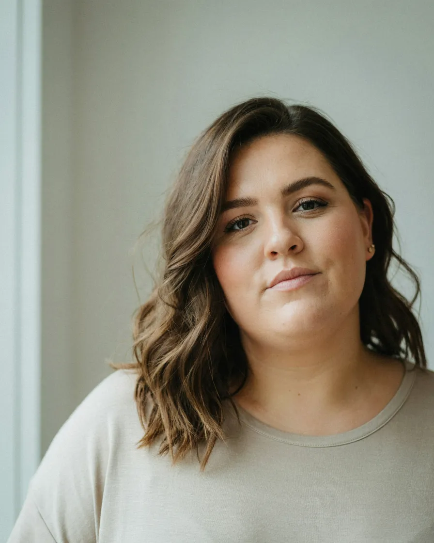 Deep Side Part with Loose Waves hairstyle for a chubby face