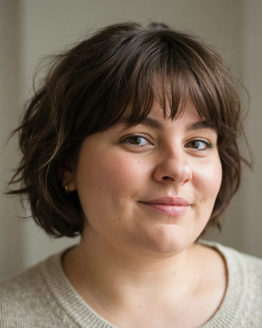 Textured Shag hairstyle for a chubby face