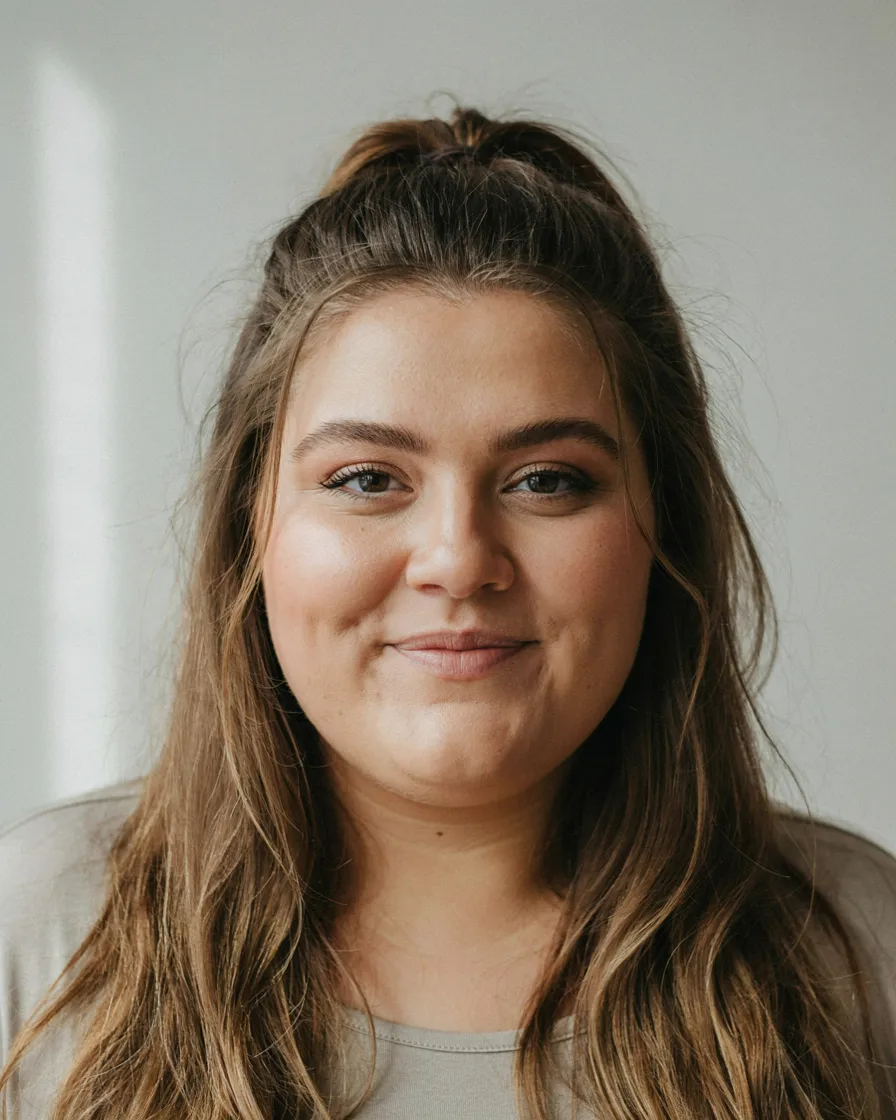 Half-Up Style with Crown Volume hairstyle for a chubby face