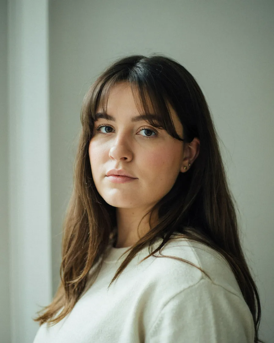 Wispy Bangs with Long Layers hairstyle for a chubby face