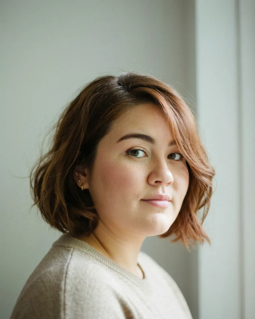 Choppy Bob Below the Chin hairstyle for a chubby face