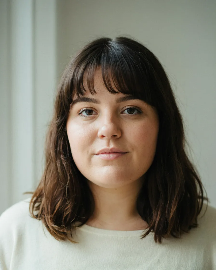Bottleneck Bangs with Medium-Length Hair hairstyle for a chubby face