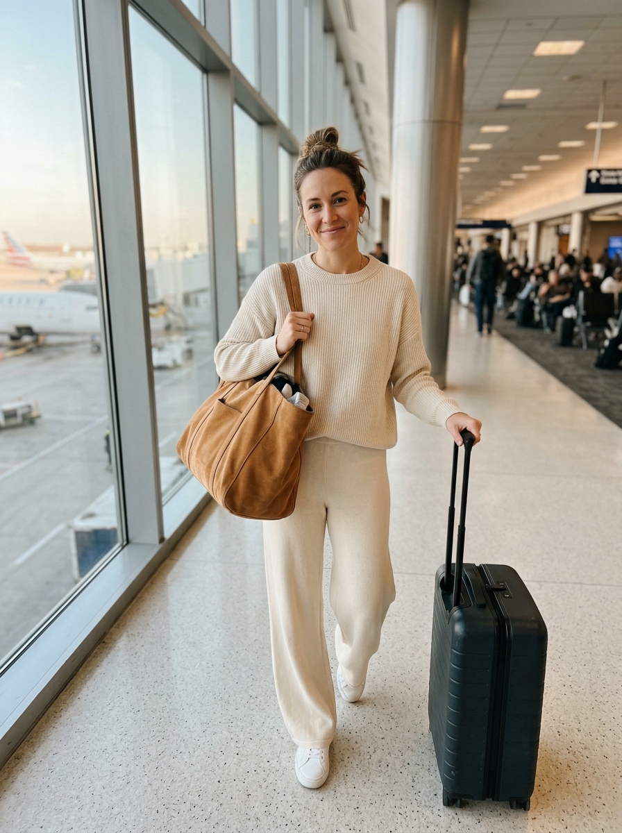 Tonal Cream Knit Set comfy plane outfit