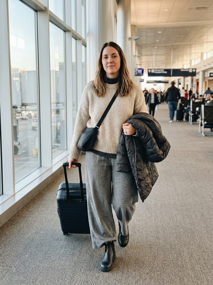 Winter Merino Base and Chelsea Boots comfy plane outfit