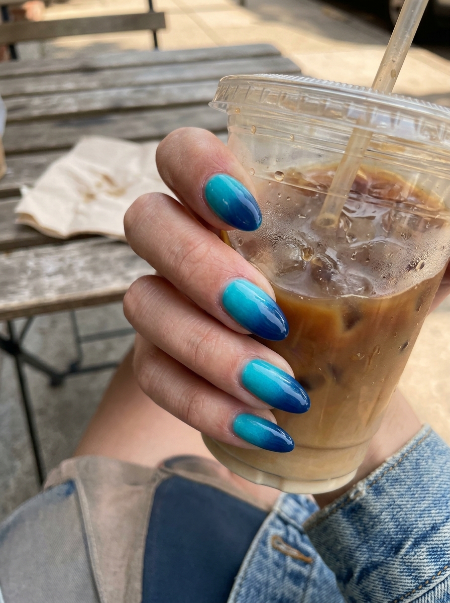 Ocean Ombre blue nails
