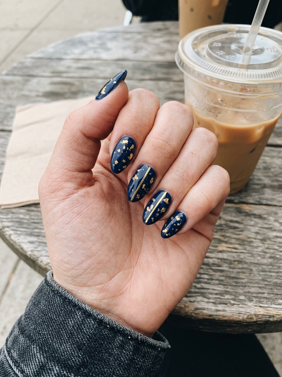 Navy and Gold Accents blue nails