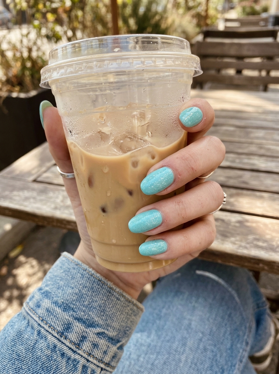Glittery Aqua blue nails