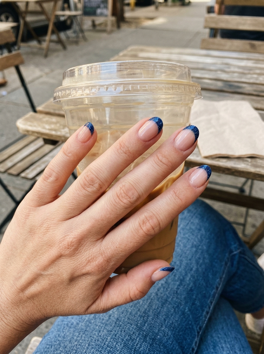 Sapphire Glitter Tips blue nails