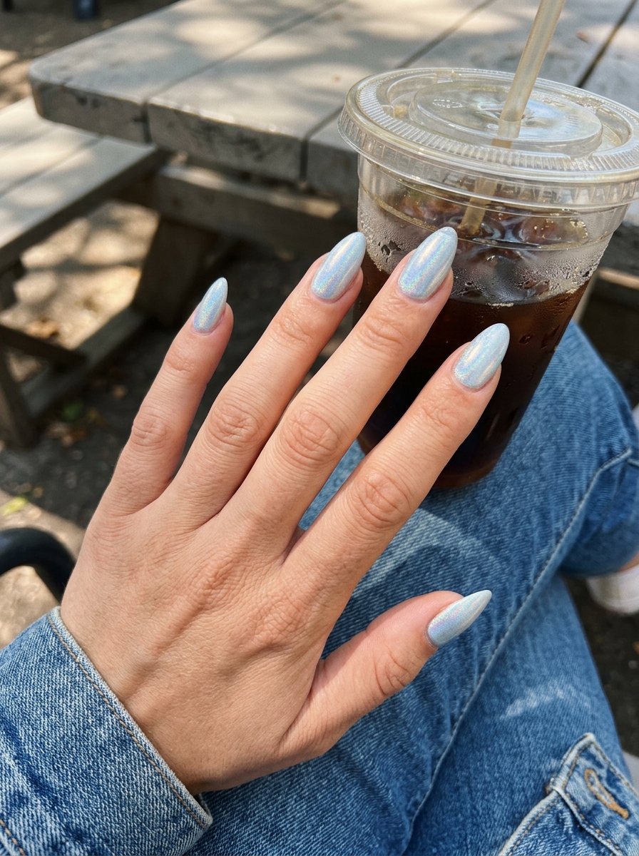 Ice Blue Holographic blue nails