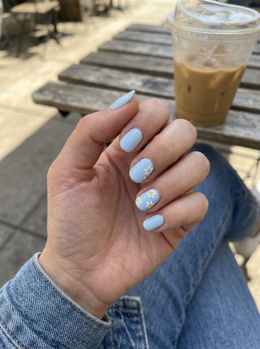 Blue Daisy Accents blue nails