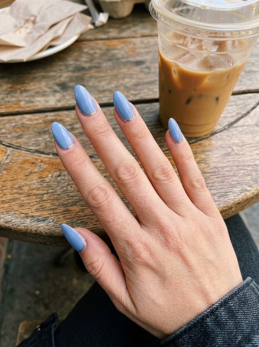 Cornflower Blue Almond Nails blue nails