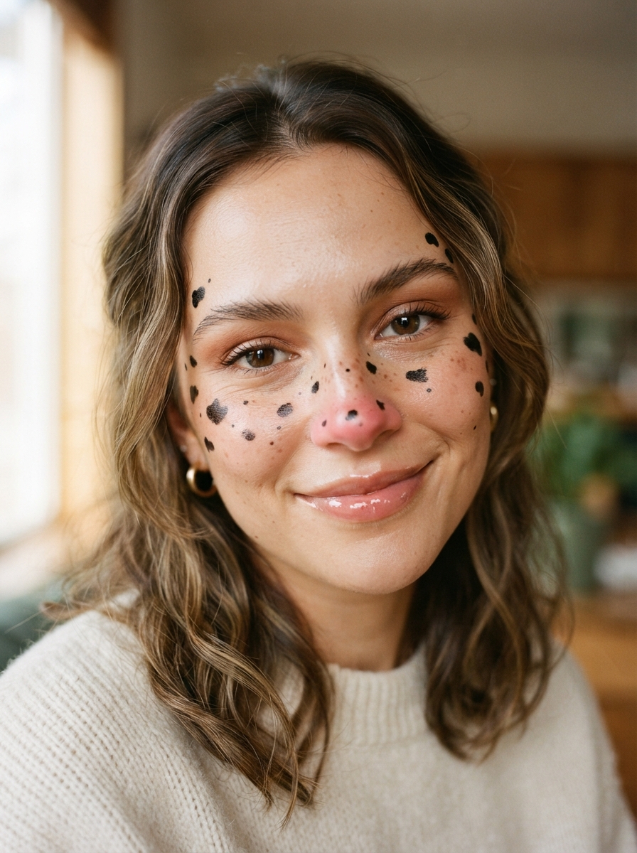 Pink Nose, Soft Spots cow makeup look