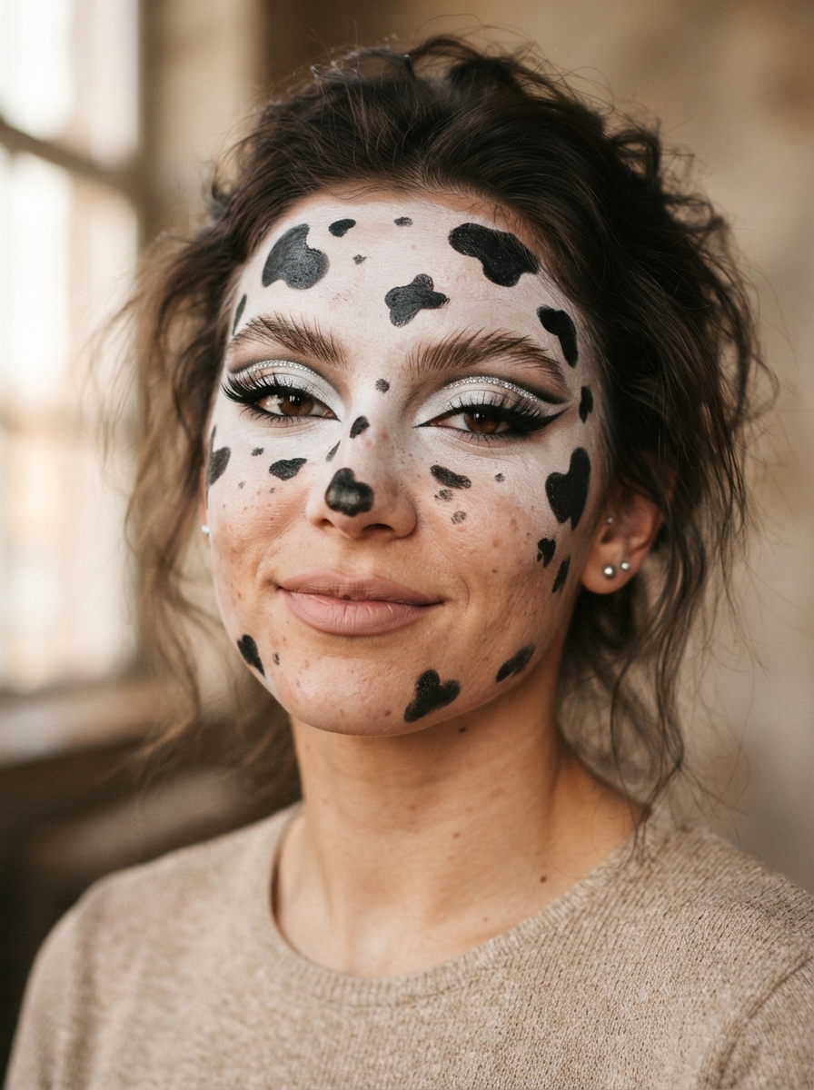 Glam Cow with Cut Crease cow makeup look