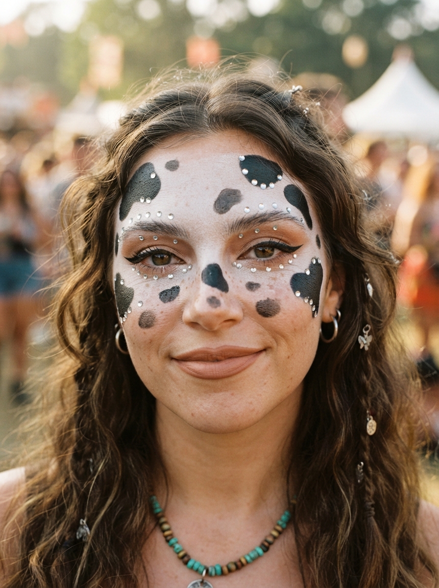 Rhinestone Cow cow makeup look