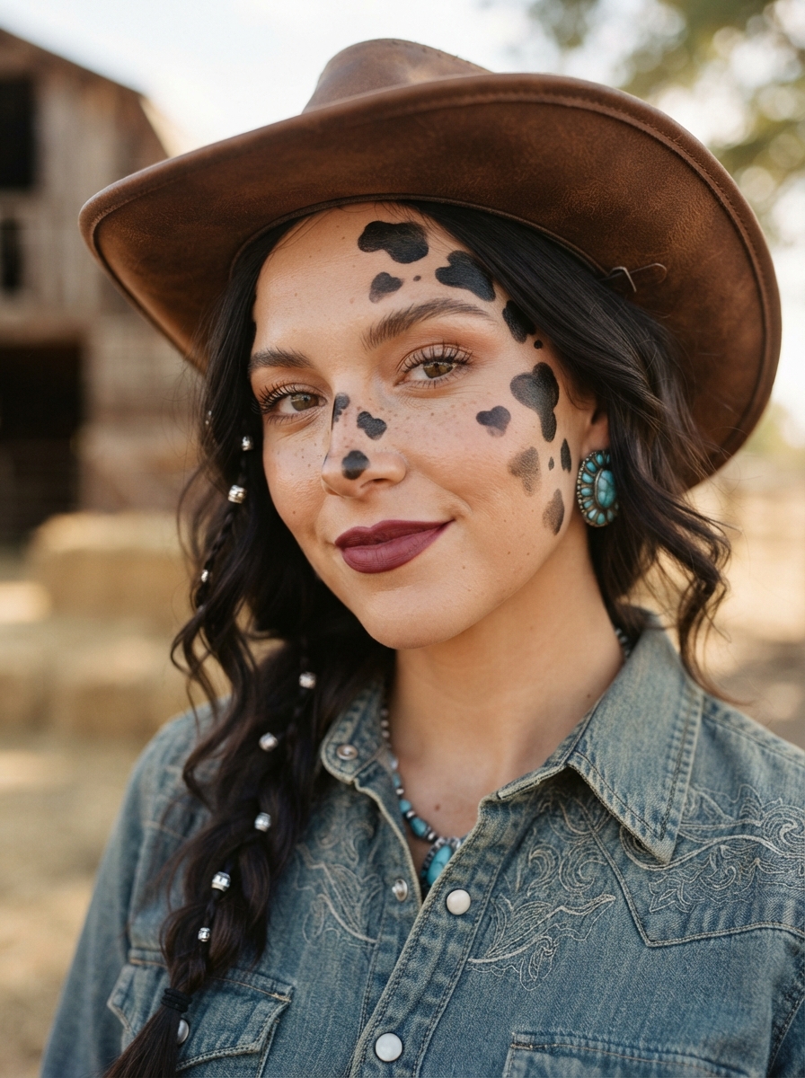 Cowgirl Glam cow makeup look