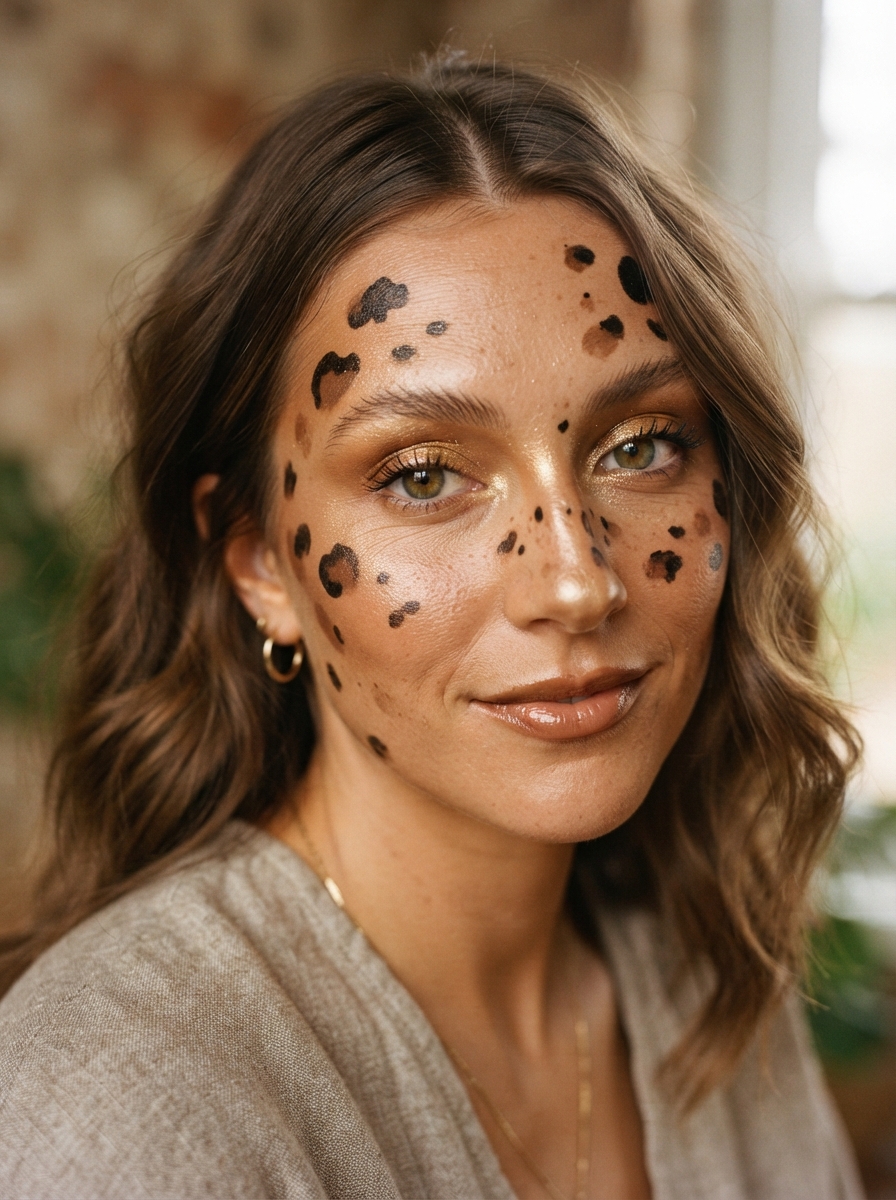 Gold and Cow Print cow makeup look