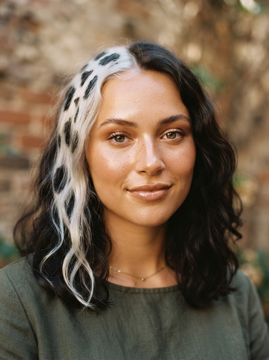 Cow Print Hair Streak + Minimal Face cow makeup look