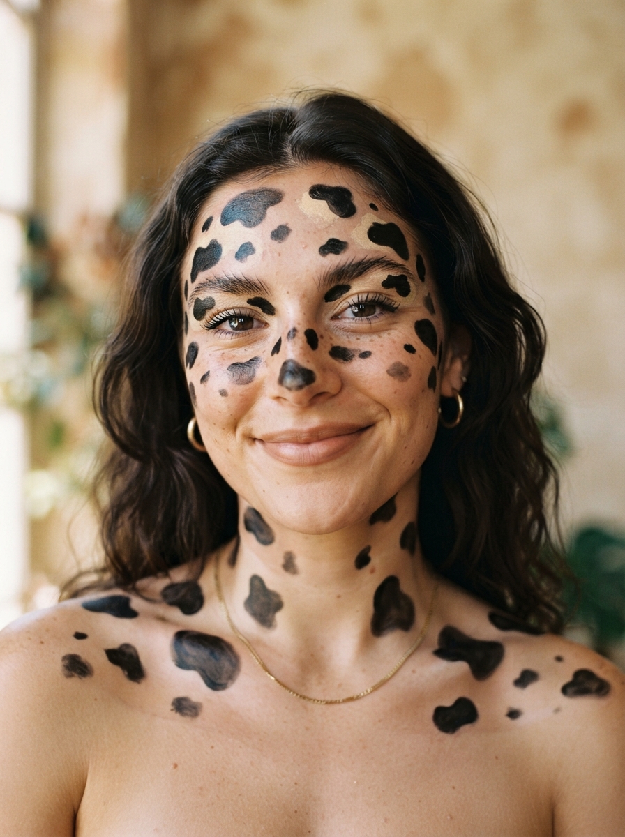 Cow Print Body Extension cow makeup look