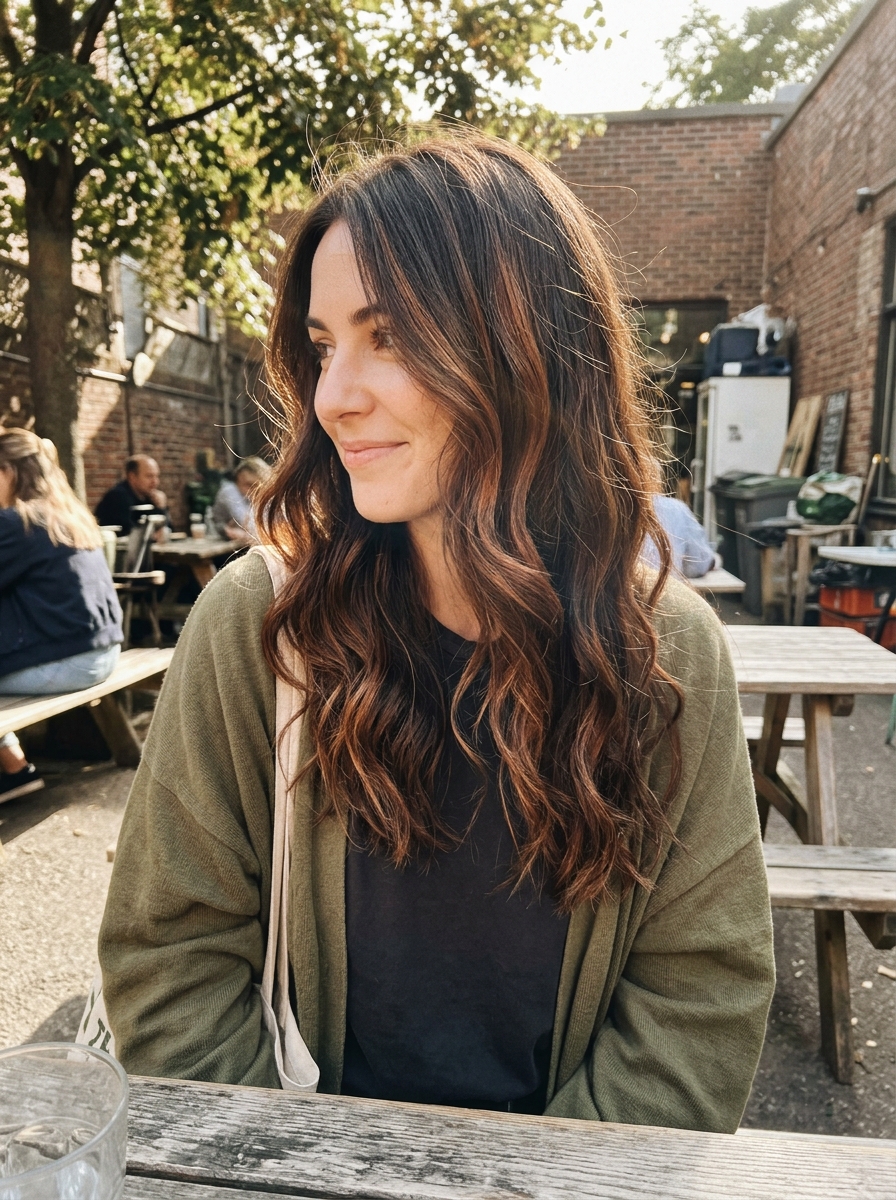 Copper Balayage on Dark Brown Hair