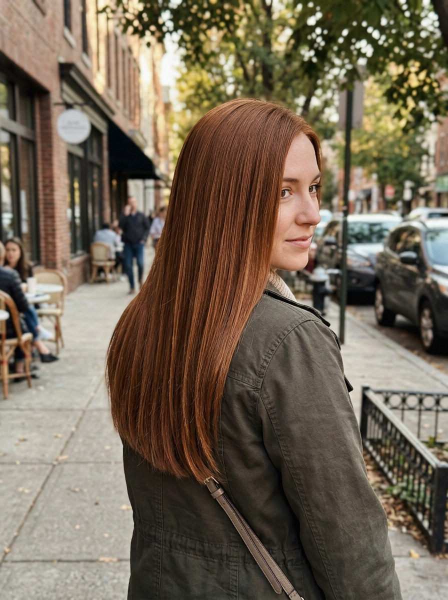 Cowboy Copper on Straight Sleek Hair