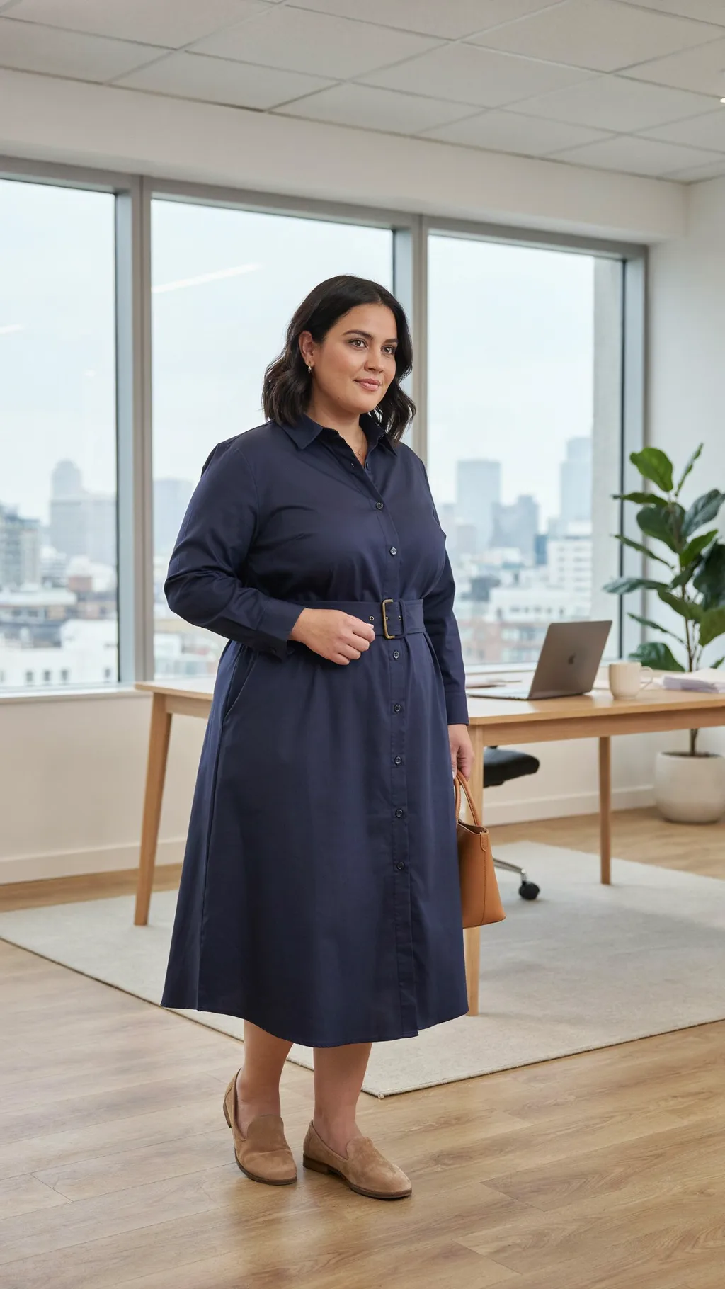 Belted Shirt Dress office outfit for curvy women