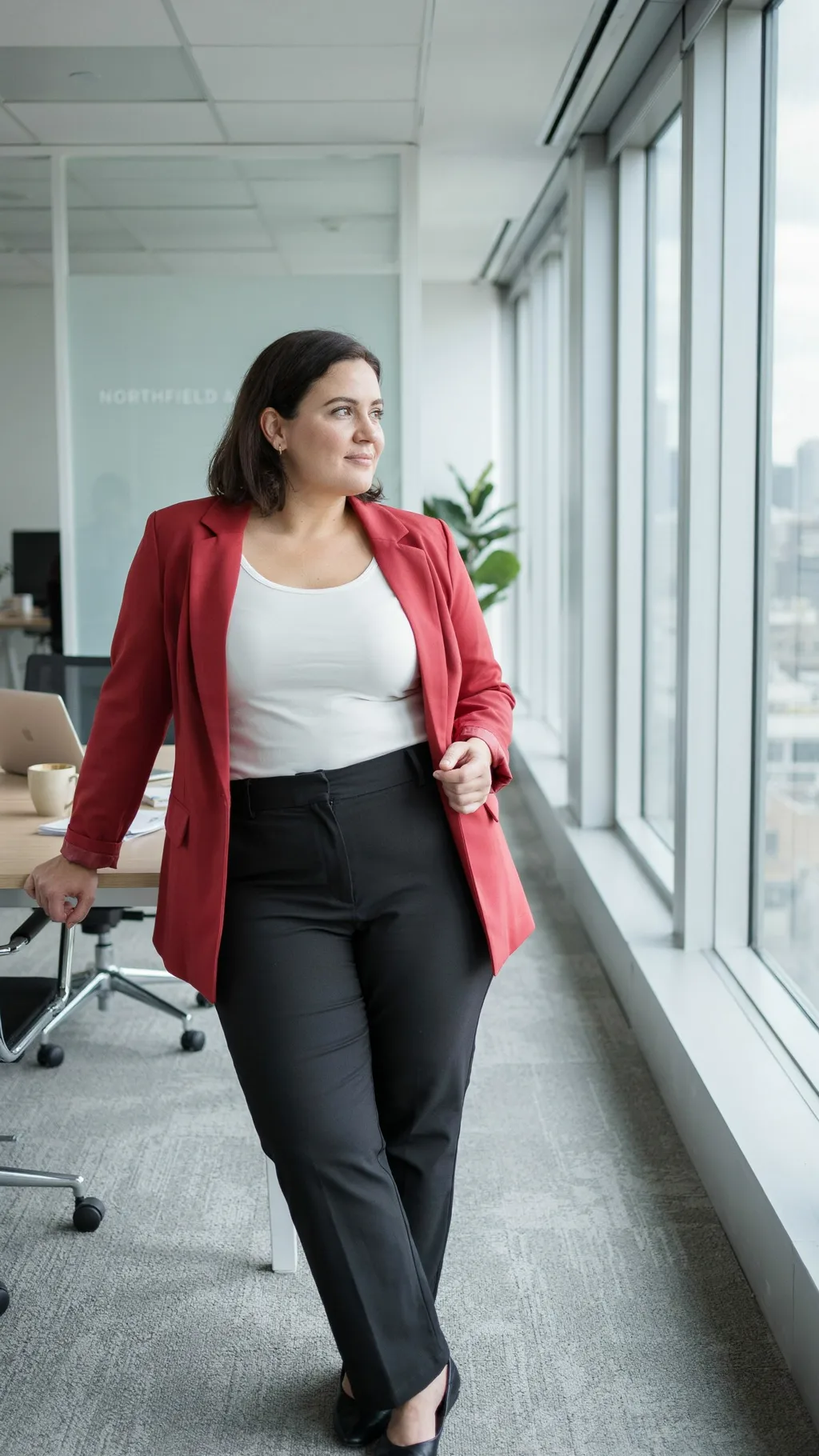 Sleeveless Shell with a Statement Blazer office outfit for curvy women