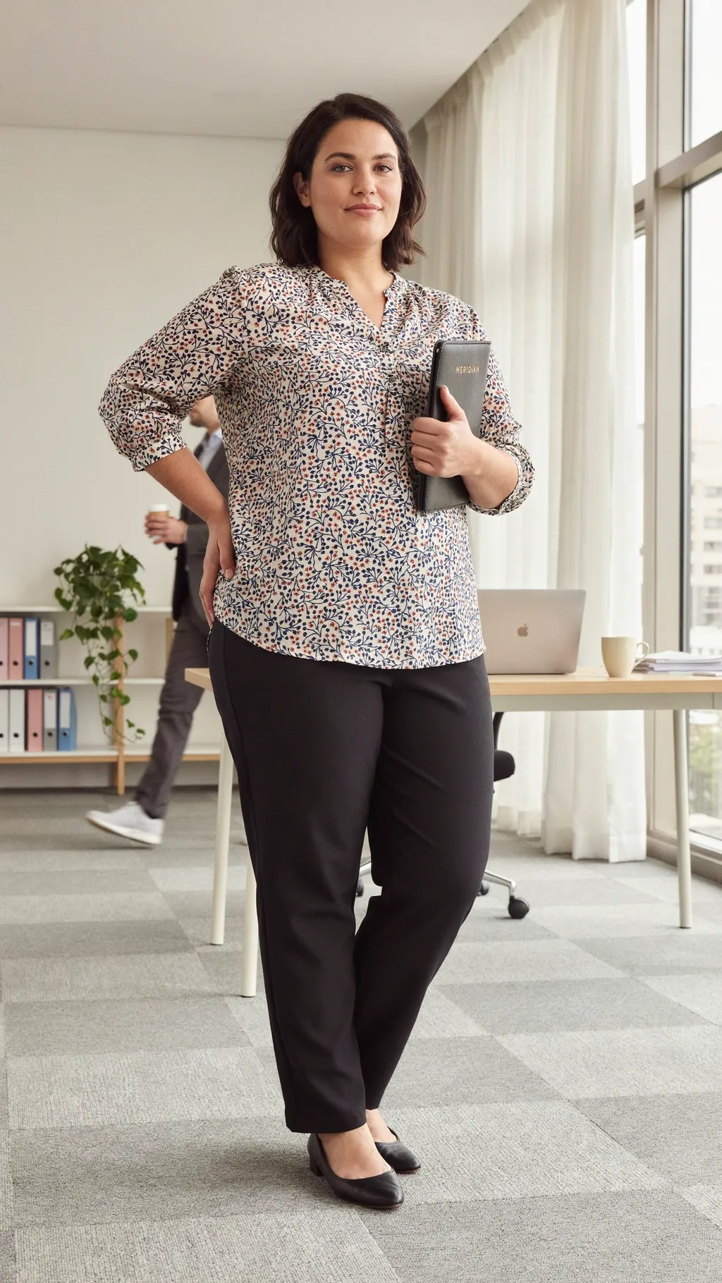 Ponte Pants and a Tunic Blouse office outfit for curvy women